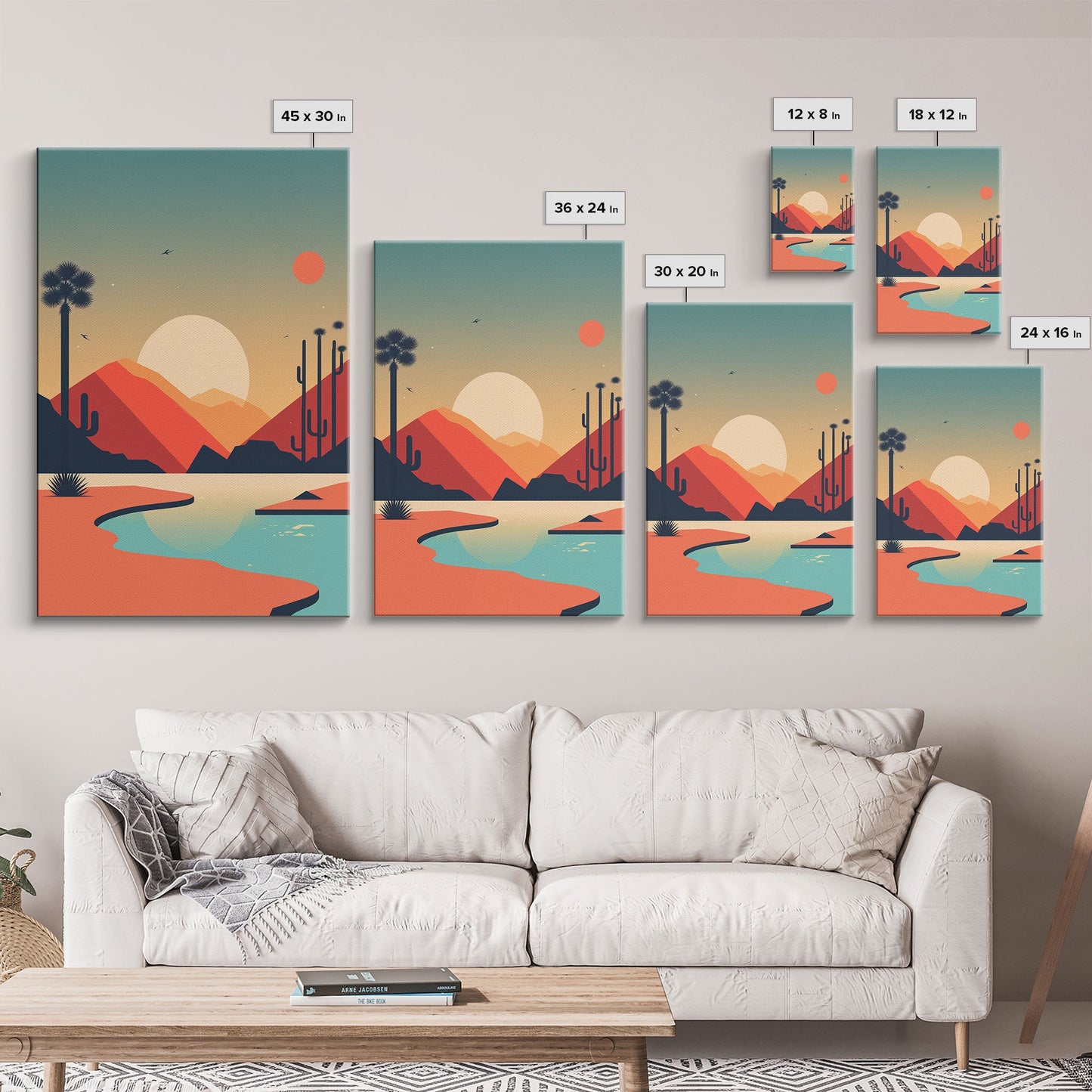 Retro Desert Art, Pop Art Style, Framed Canvas Print, Retrowave, Western Decor, Wild West Art, Cactus Prints, Art Deco Style Desert Art