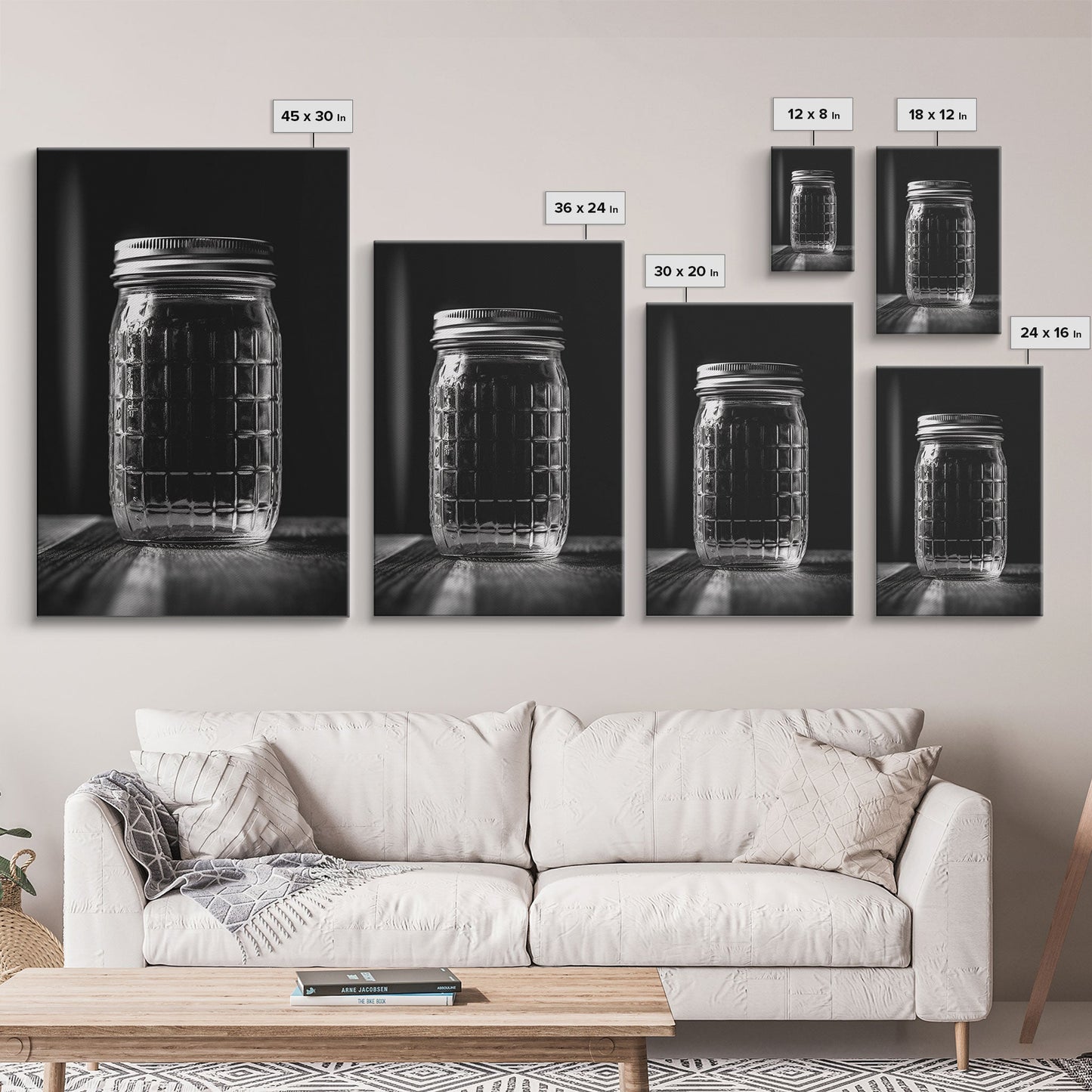 Mason Jar Wall Art, Jar Art Print, Black And White Art, Minimalist Art, Wall Decor, Canvas Art, Wall Art, Framed Canvas Wall Decor