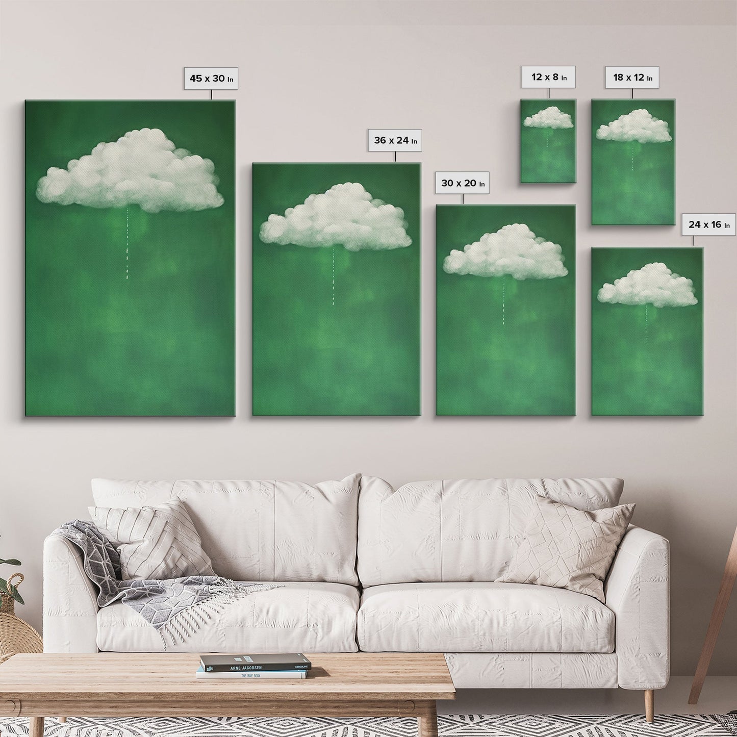 Dark Green Rain Cloud Wall Art, Framed Canvas Or Poster Print, Abstract Art Print, Minimalist Wall Decor, Maximalist Decor, Emerald Green