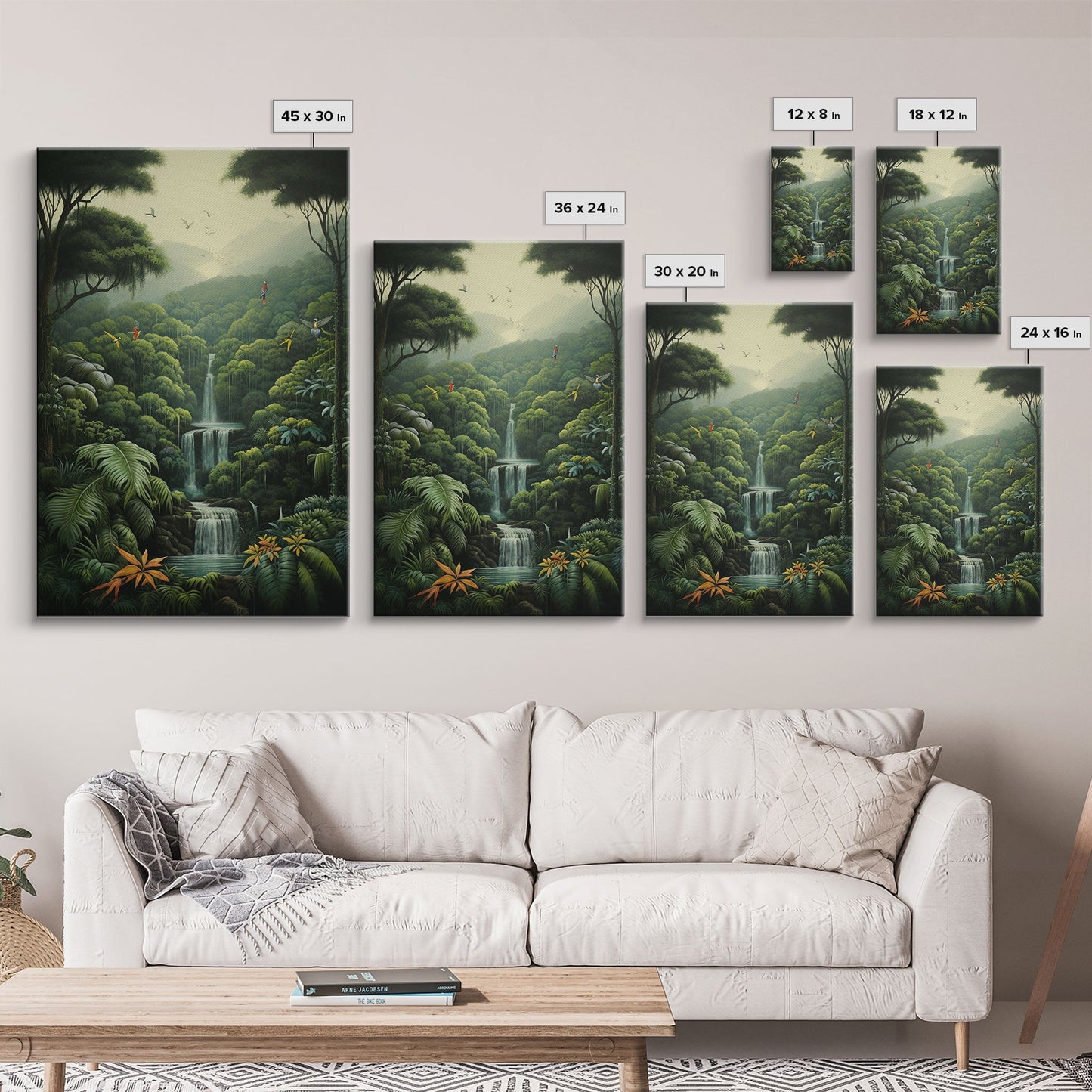 Jungle Wall Art, Waterfalls Art, Nature Wall Art, Trees Art Print, Canvas Print, Wall Art, Vertical Art, Lake House Wall Art, Indie Room Art