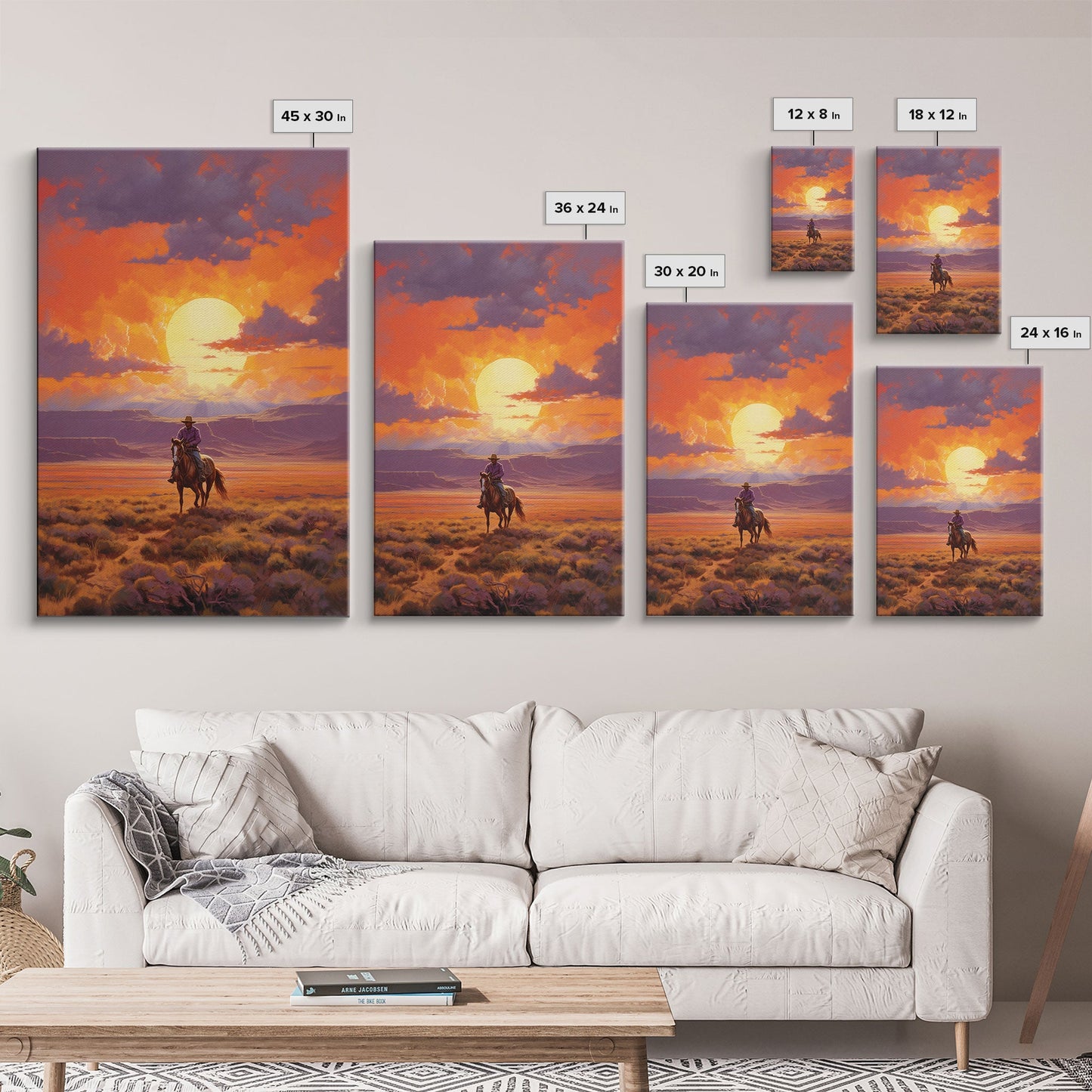 Cowboy Wall Art, Western Decor, Sunset Wall Art, Desert Art, Canvas Print, Wall Art, Vertical Art, Boys Bedroom Decor, Ranch Wall Art