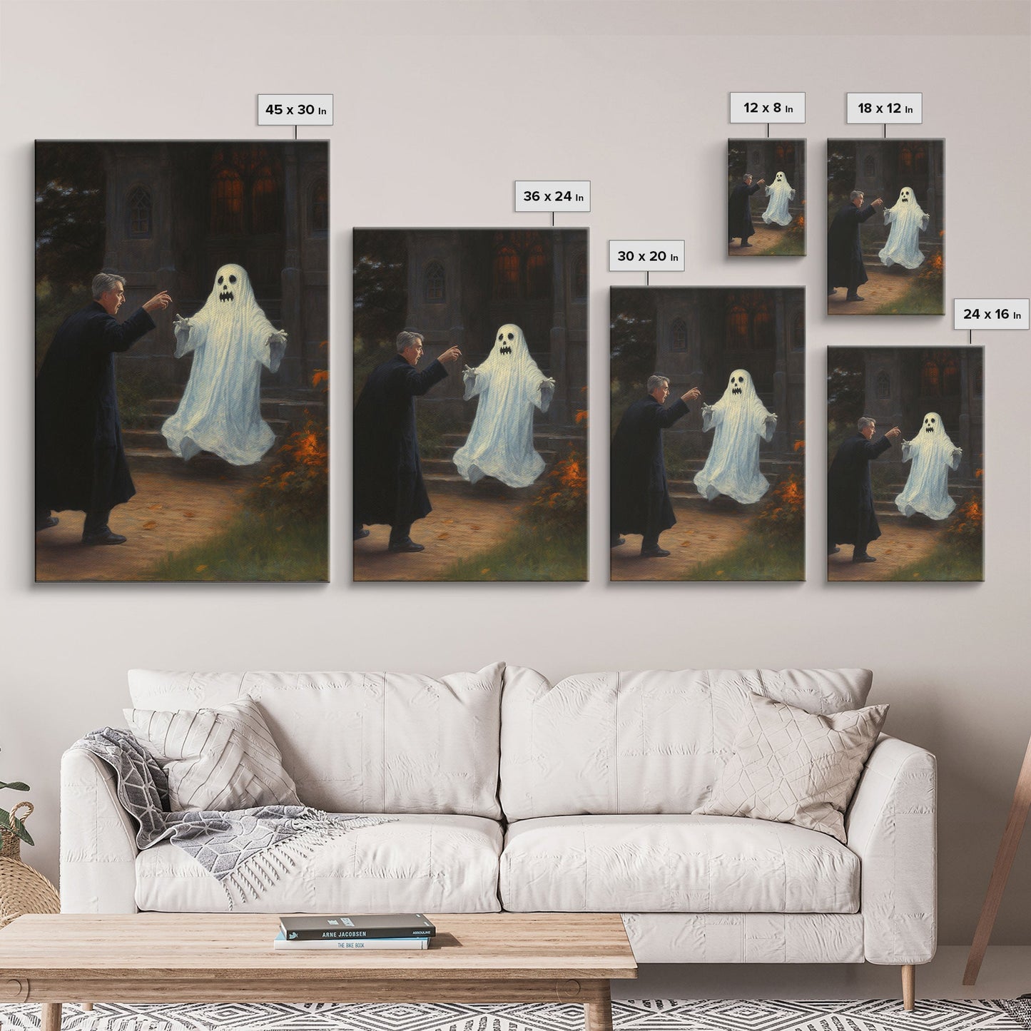 The Scared Ghost, Macabre Halloween Decor, Halloween Poster / Canvas Print, Framed Wall Art, Dark Academia Goth Art