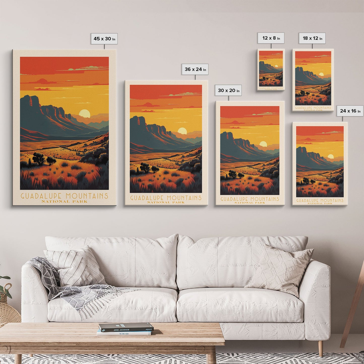 Guadalupe Mountains National Park Texas Travel Art, National Park Print, Minimalist Travel Art, Midcentury Modern Style Landscape Painting