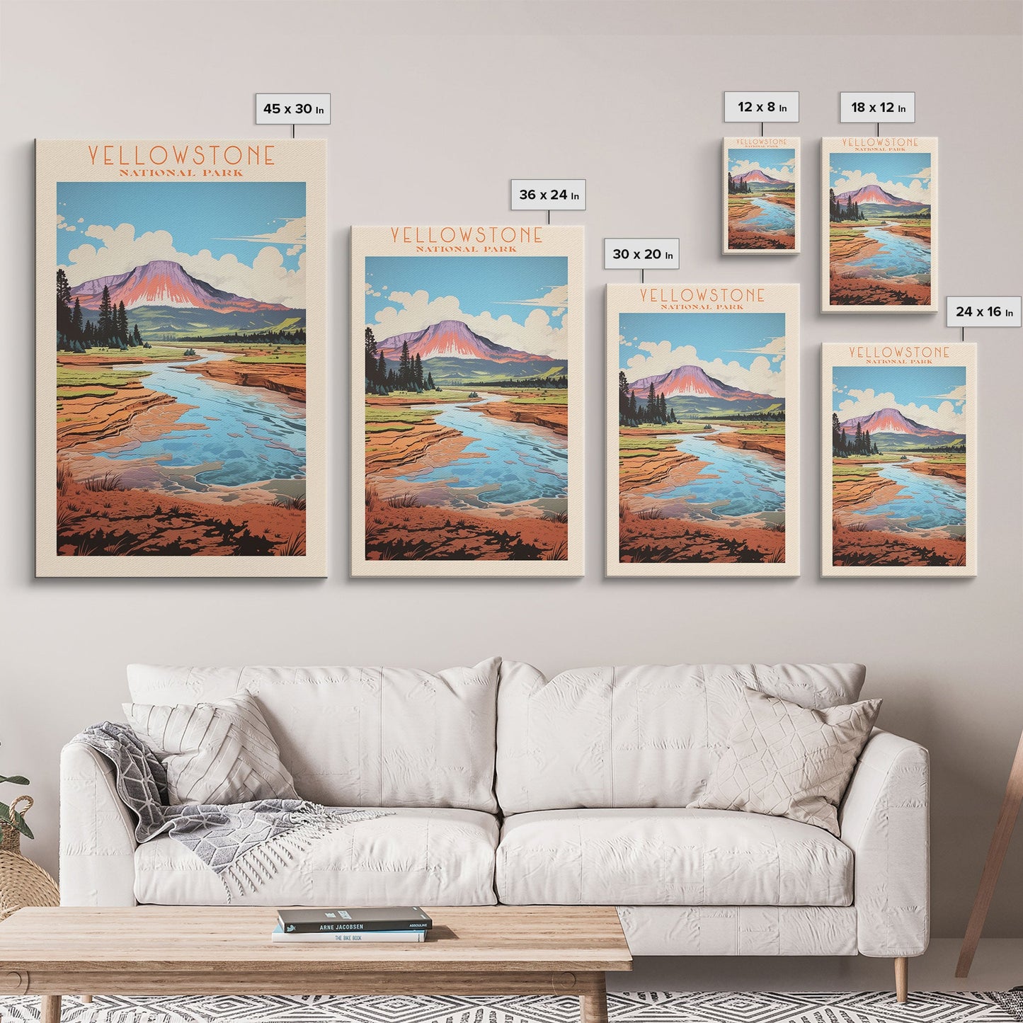 Yellowstone National Park Wyoming Travel Art, National Park Print, Minimalist Travel Art, Midcentury Modern Style Landscape Painting