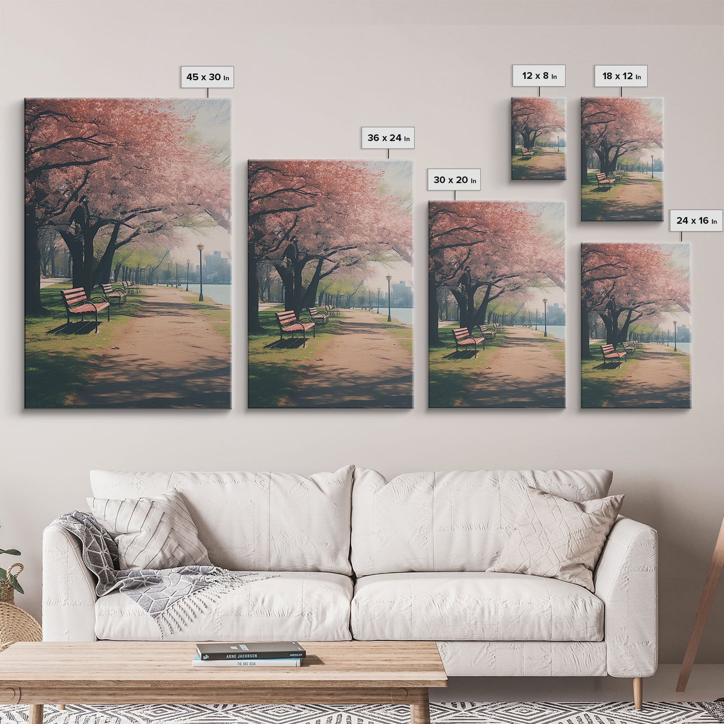 Nature Wall Art, Park Wall Print, Cherry Blossoms, Canvas Print, Wall Hanging, Portrait Art, Bookshelf Decor, Appreciation Gift, Office Art