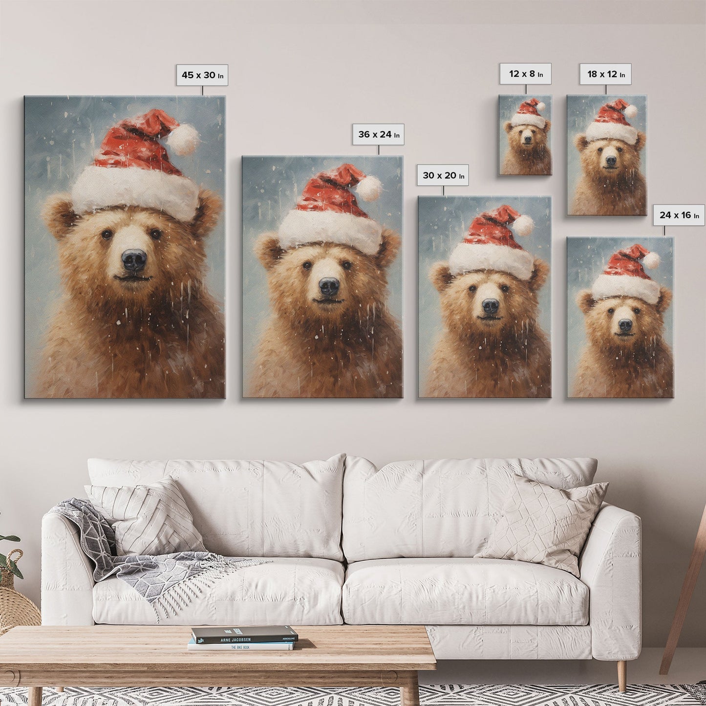 Cute Christmas Bear In A Santa Hat, Framed Canvas Print, Christmas Art, Christmas Decor, Christmas Art Print, Christmas Wall Art