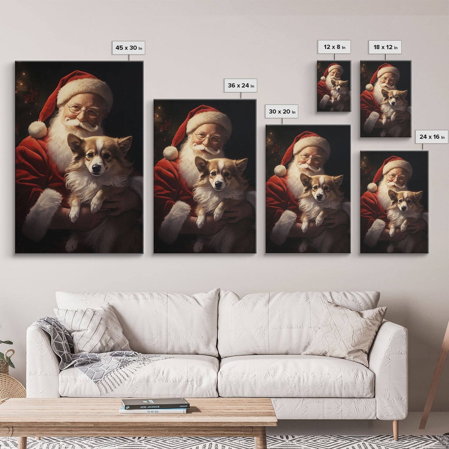 Santa Claus And His Corgi, Christmas Wall Art, Christmas Dog, Winter Wall Art, Santa Decor, Santa Art Print, Farmhouse Christmas