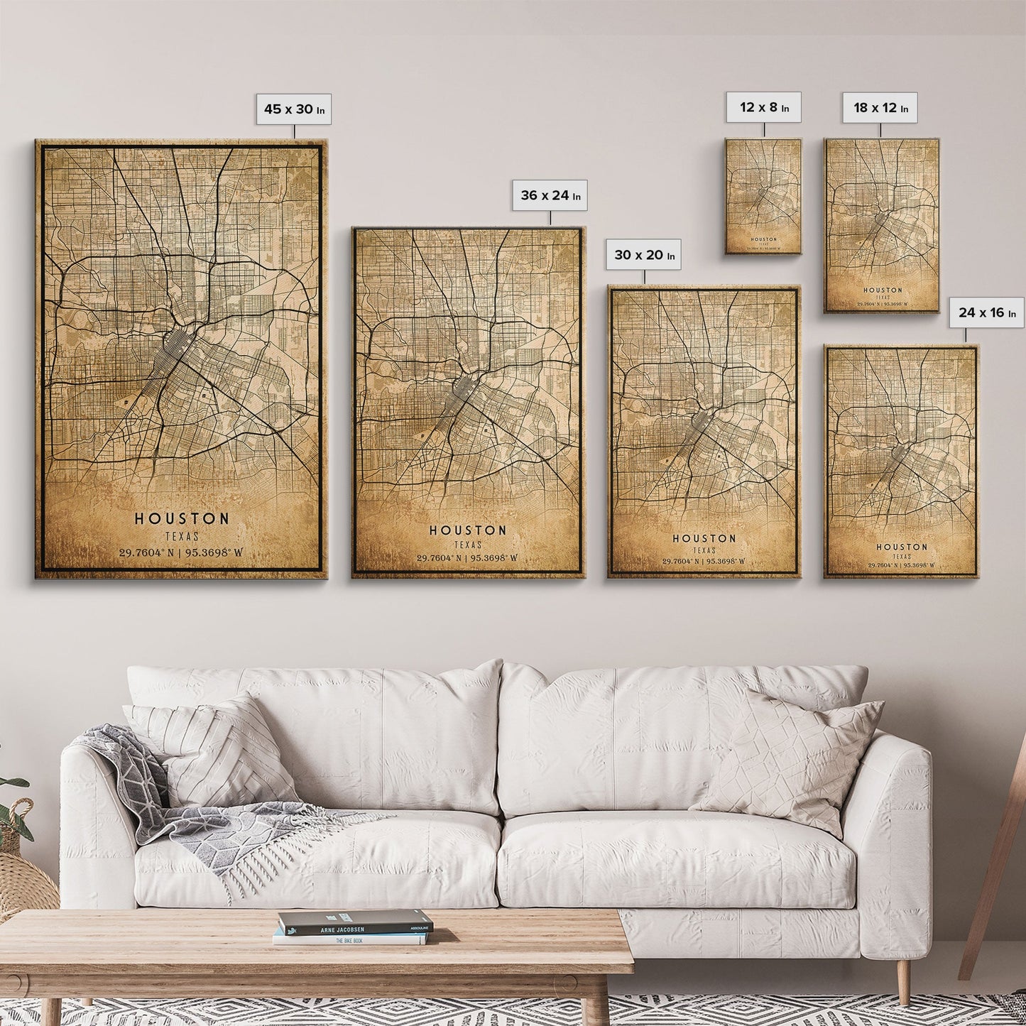 Distressed Houston map print poster canvas print, framed road map art, Texas map print poster canvas, Houston city map print poster canvas