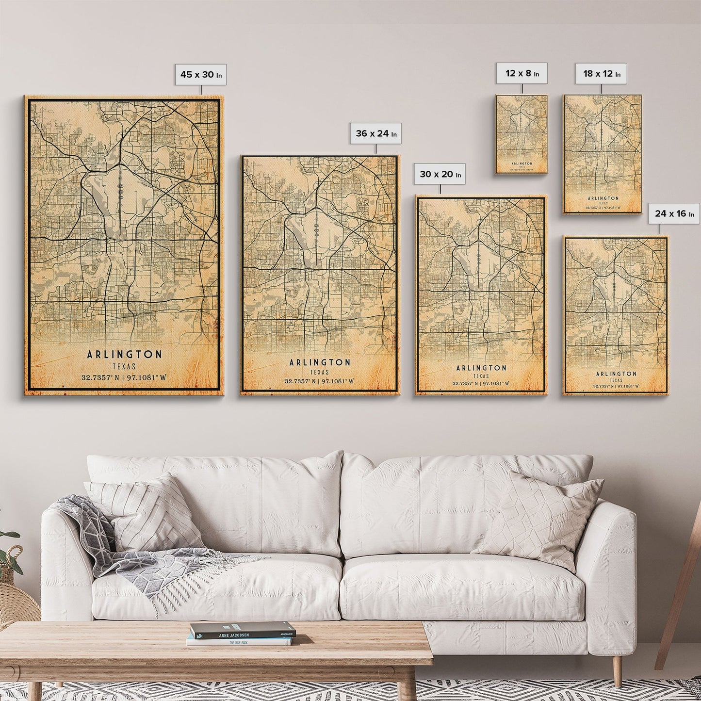 Arlington Texas map print poster or framed canvas, Arlington map print poster canvas, Texas city map print poster canvas, Vintage Travel Art