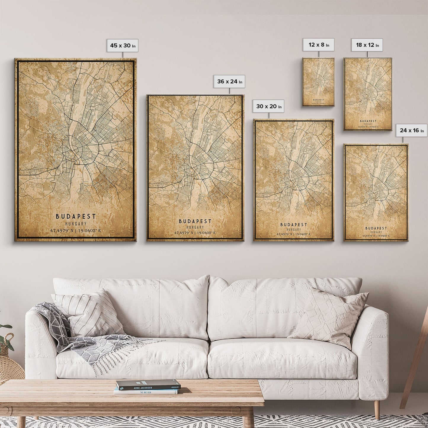 Budapest Hungary map print poster or framed canvas, Budapest map print poster canvas, Budapest map print poster canvas, Vintage Travel Art