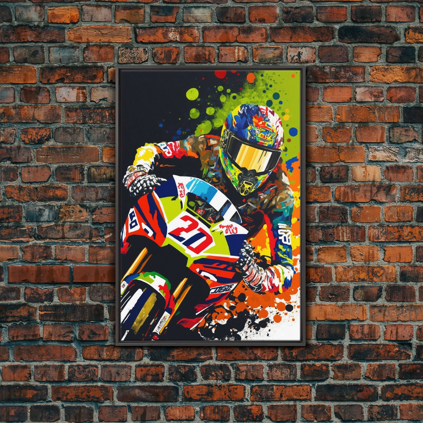 Pop Art Moto Racer, Motorcycle Art, WPAP Style, Framed Canvas Print, Graffiti style motorcycle art, dirt bike racer art