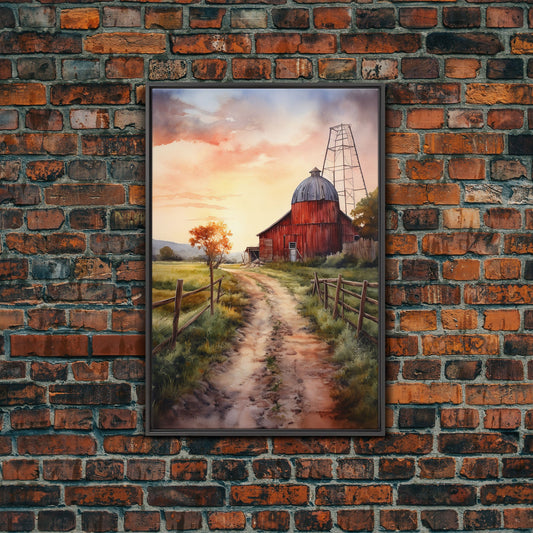 Country Roads at Sunset, Cottagecore Art, Framed Canvas, Poster Print, Wall Art, Rustic / Primitive Wall Art, Farmhouse Decor