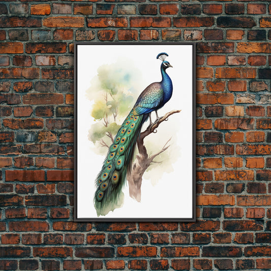 Peacock Wall Art, 24" x 36" Wall Art, Beautiful Vintage Peacock Framed Canvas Print, Wall Hanging, Rustic Farmhouse Decor, Modern Farmhouse