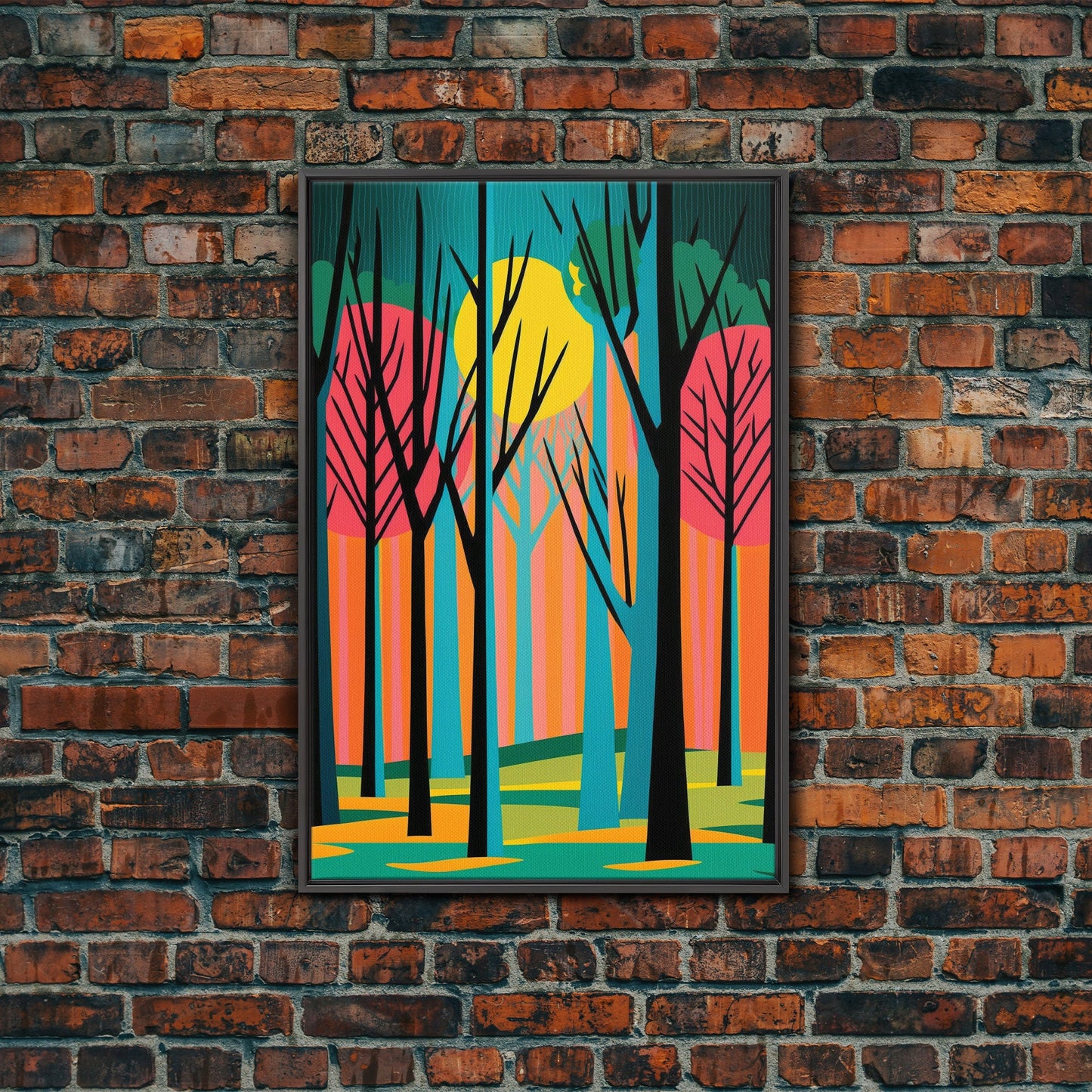 Vintage Style Art, Framed Canvas Prints, Lake and Pine Tree Forest Landscape, Florida Everglades at Sunset,  Pop Art