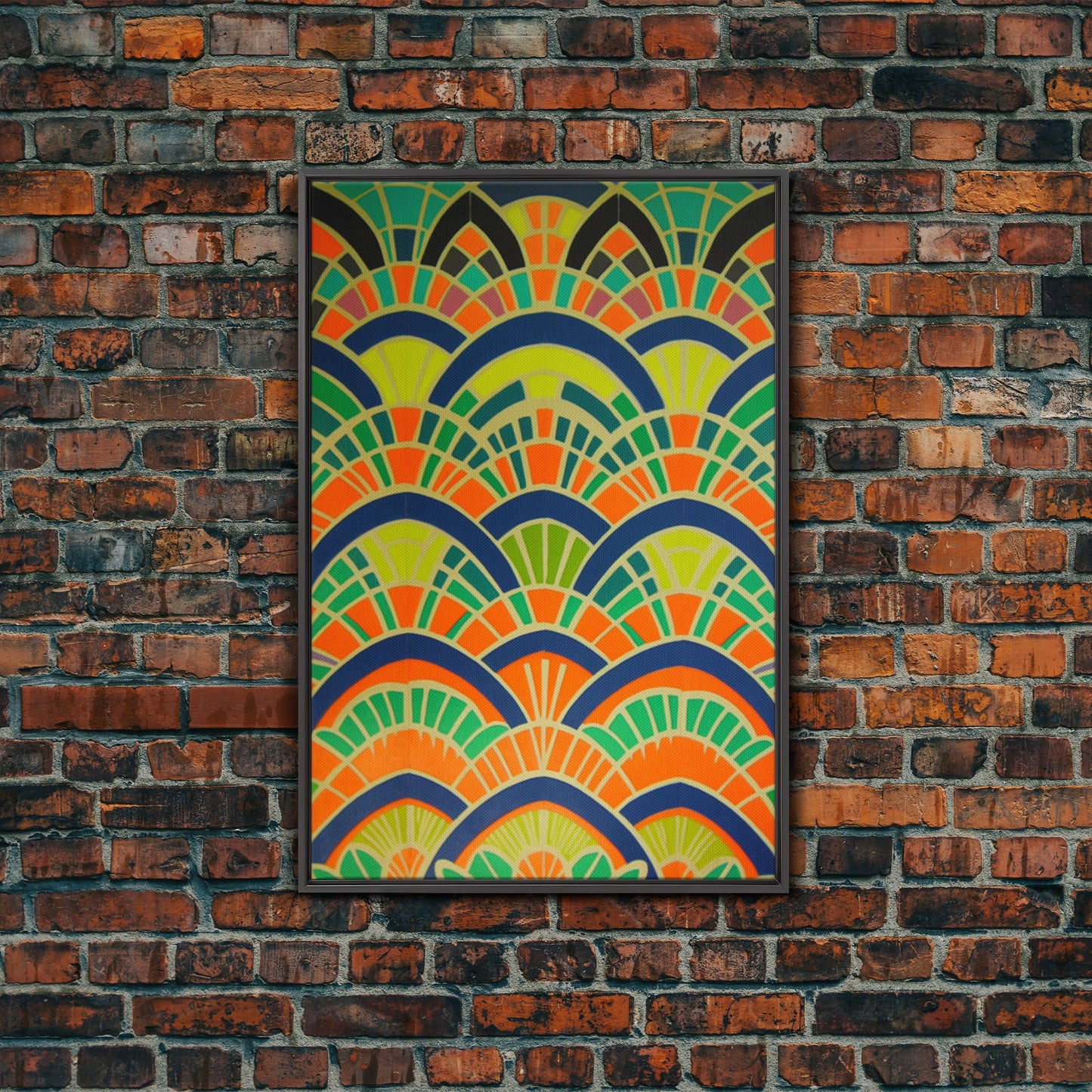 Art Deco Pattern Wall art, Framed Canvas Print, Art Deco, Wall art, Patterns art, Green colors art, Living room art, Colorful painting