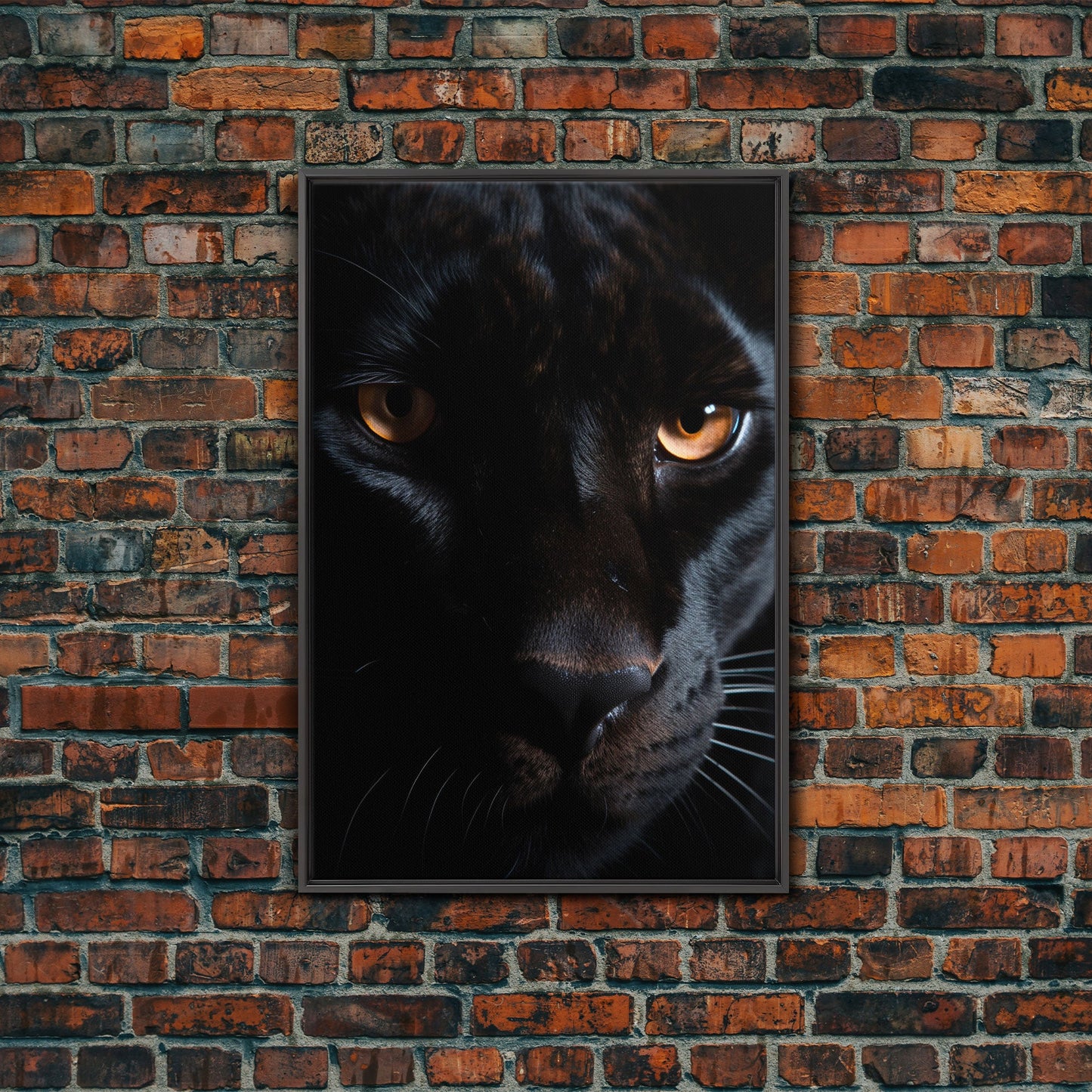 Portrait Of A Predator, Black Cat, Black Panther Photography, Framed Canvas Print, Wood Frame Wall Art
