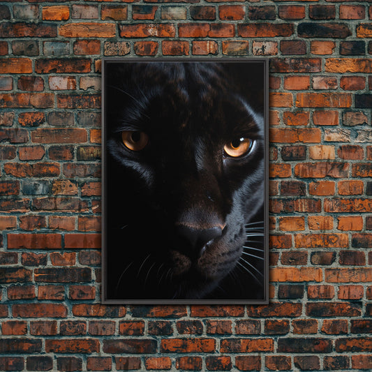 Portrait Of A Predator, Black Cat, Black Panther Photography, Framed Canvas Print, Wood Frame Wall Art