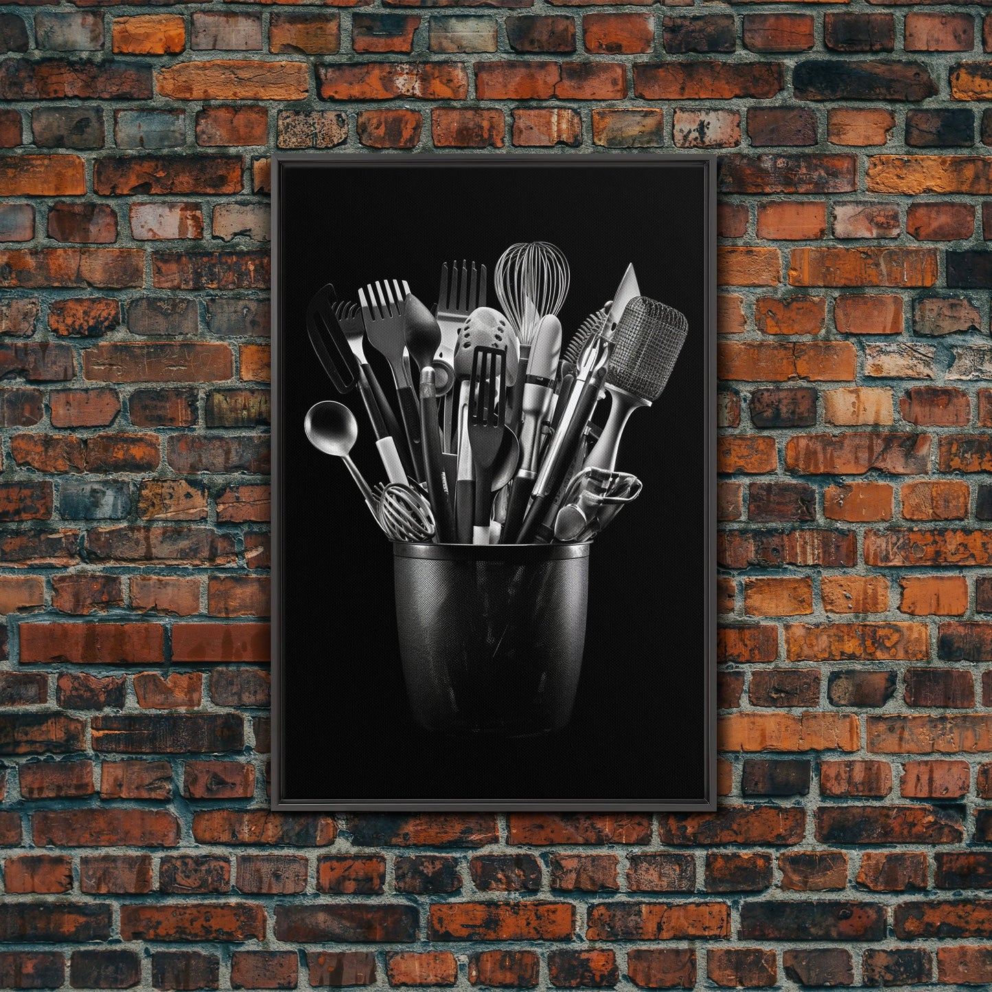 Kitchen Utensils Wall Art, Kitchen Wall Decor, Black And White, Minimalist Print, Wall Decor, Canvas Print, Wall Art, Framed Canvas