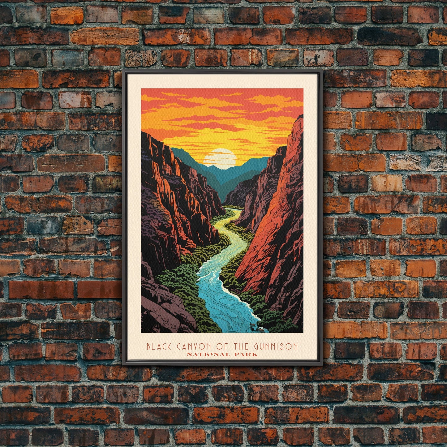 Black Canyon Of The Gunnison National Park, Framed Wall Art Canvas Print, Travel Poster, Colorado Travel Art, Roadtrip Decor, Cool Art