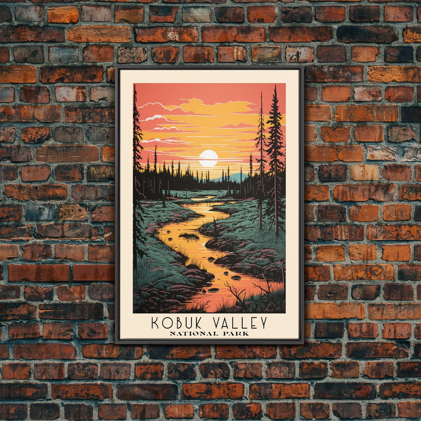 Kobuk Valley National Park Alaska Travel Art, National Park Print, Minimalist Travel Art, Midcentury Modern Style Landscape Painting