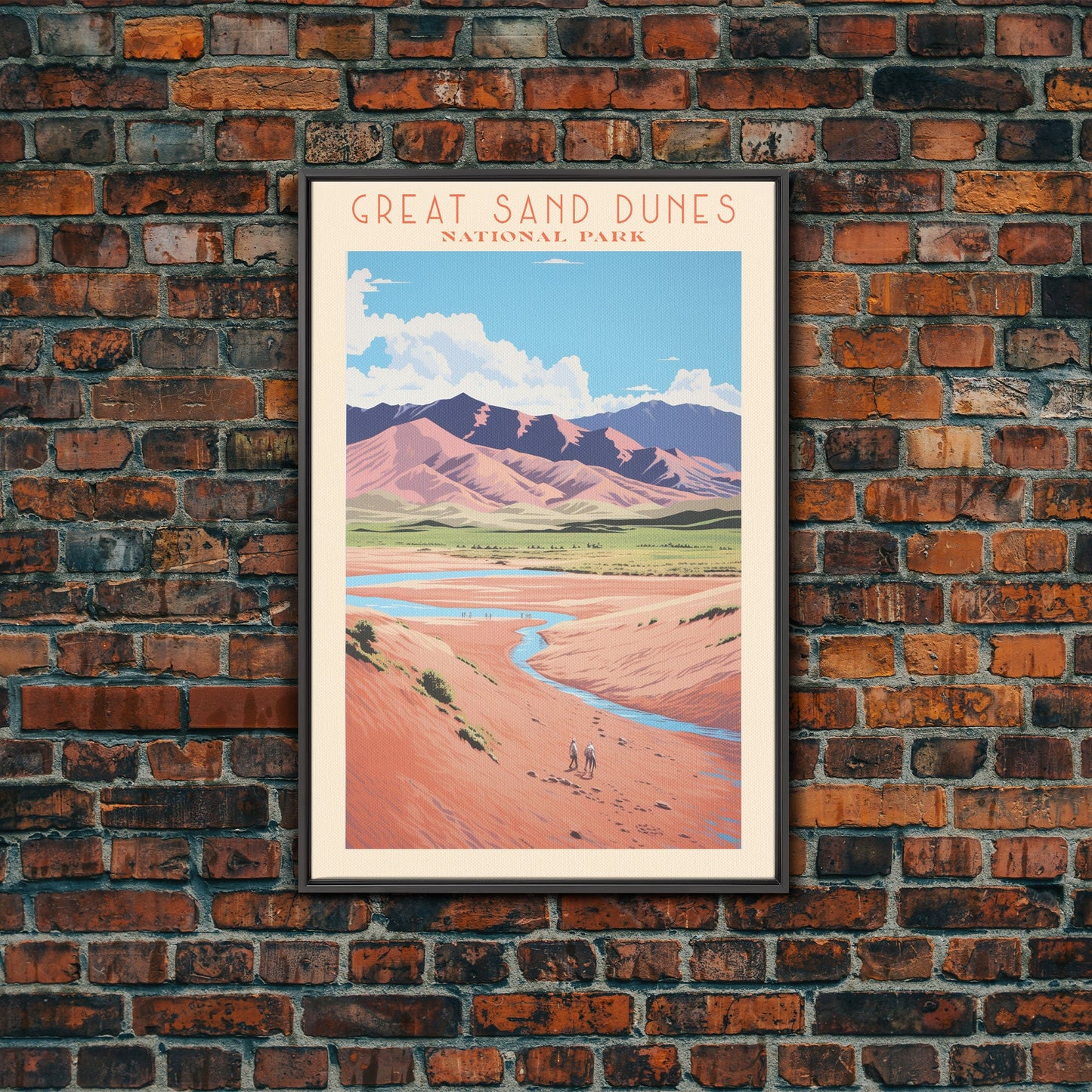 Great Sand Dunes National Park Colorado Travel Art, National Park Print, Minimalist Travel Art, Midcentury Modern Style Landscape Painting