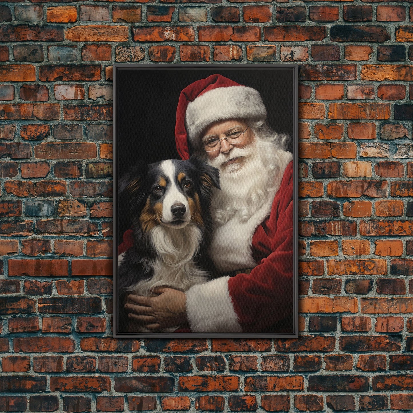 Santa Claus And His Border Collie, Christmas Wall Art, Dog Gift, Christmas Dog, Winter Wall Art, Santa Decor, Santa Art Print, Cute Dog