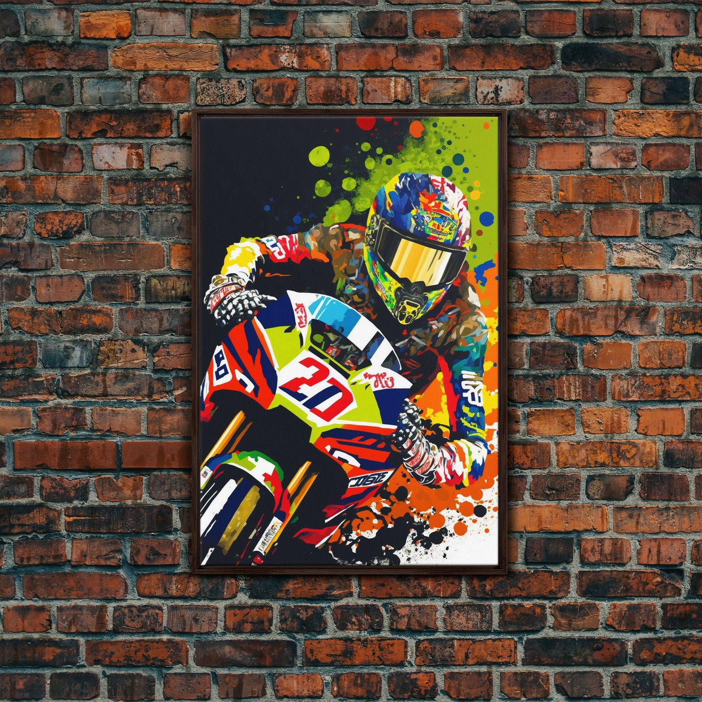Pop Art Moto Racer, Motorcycle Art, WPAP Style, Framed Canvas Print, Graffiti style motorcycle art, dirt bike racer art