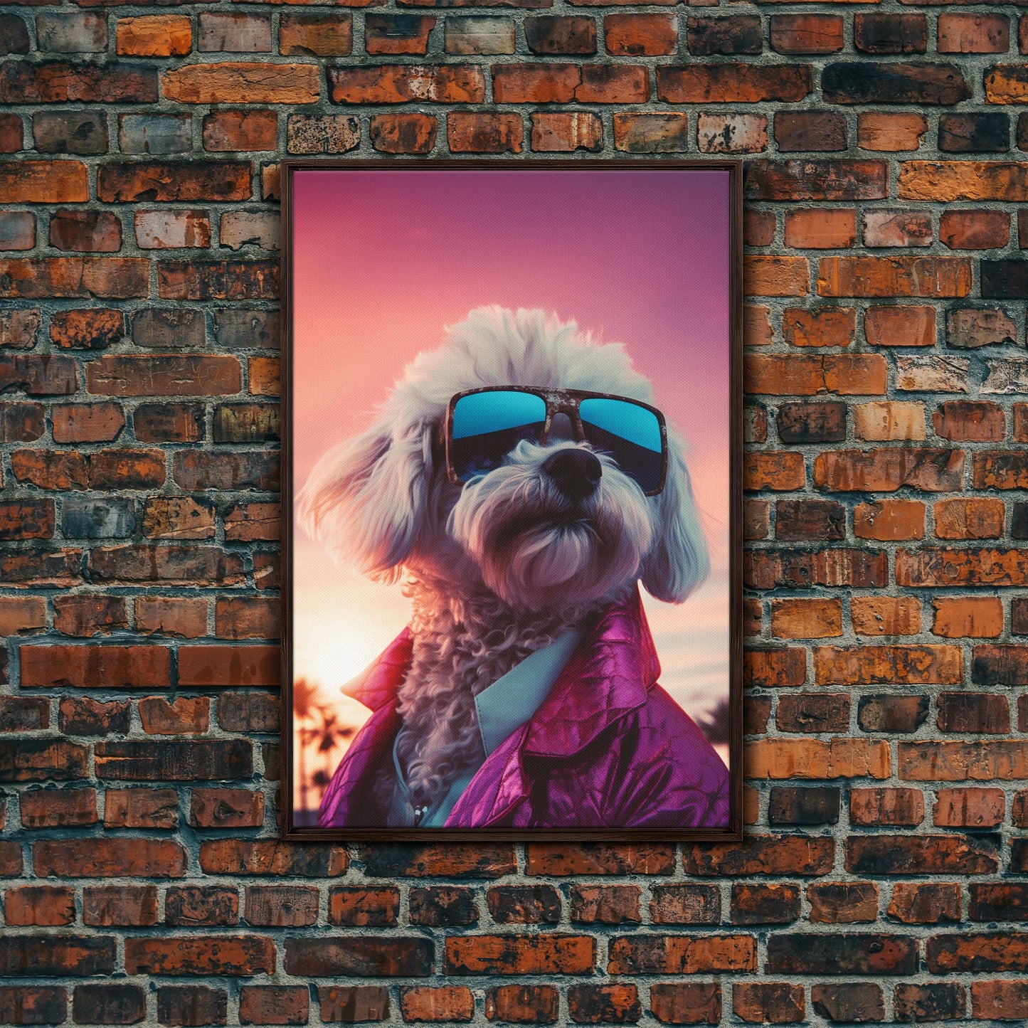 Poodle Wall Print, Dog Wall Art, Dog Sunglasses, Dog In Pink Suit, Funny Art, Framed Wall Art, Framed Canvas, Wall Print, Wall Canvas