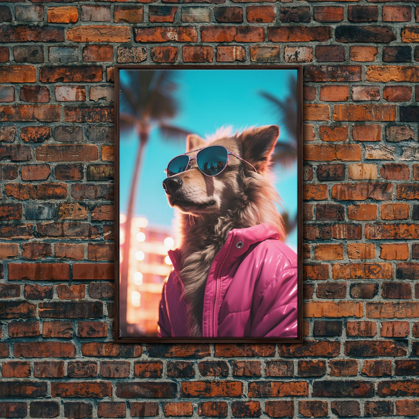 Sheepdog Pink Hoodie Jacket Wall Print, Animal Wall Art, Dog Portrait, Dog Art Print, Framed Wall Art, Framed Canvas, Wall Print