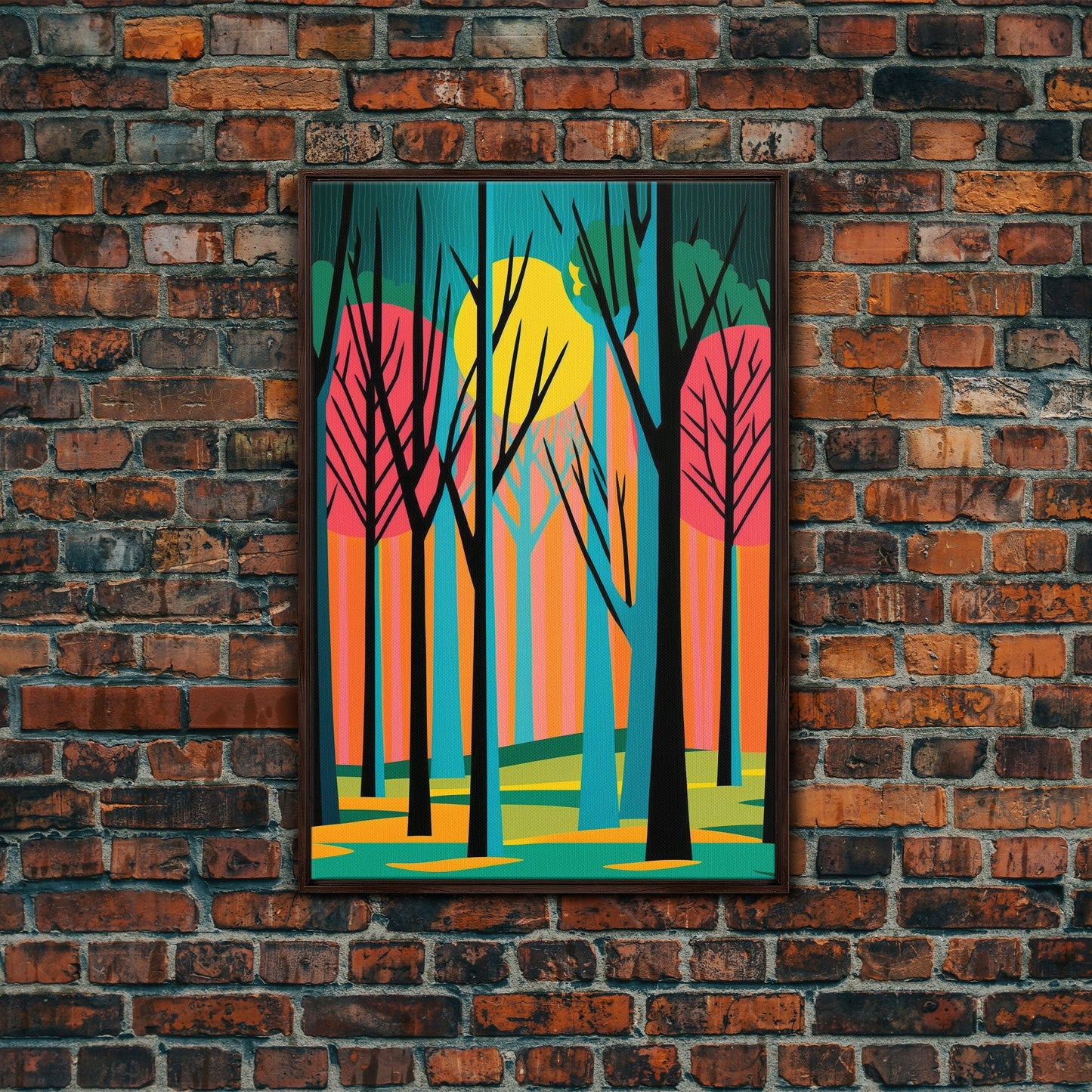 Vintage Style Art, Framed Canvas Prints, Lake and Pine Tree Forest Landscape, Florida Everglades at Sunset,  Pop Art
