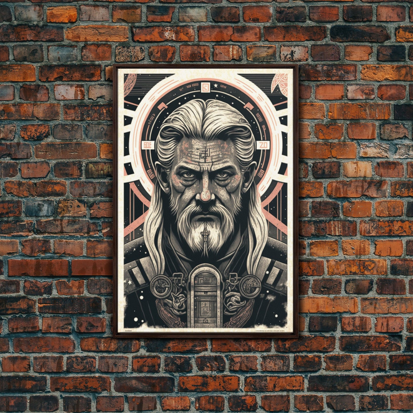 Grunge / Cyberpunk Odin, Norse Mythology, Wall Art, Framed Canvas Print, Futuristic Portrait of Odin