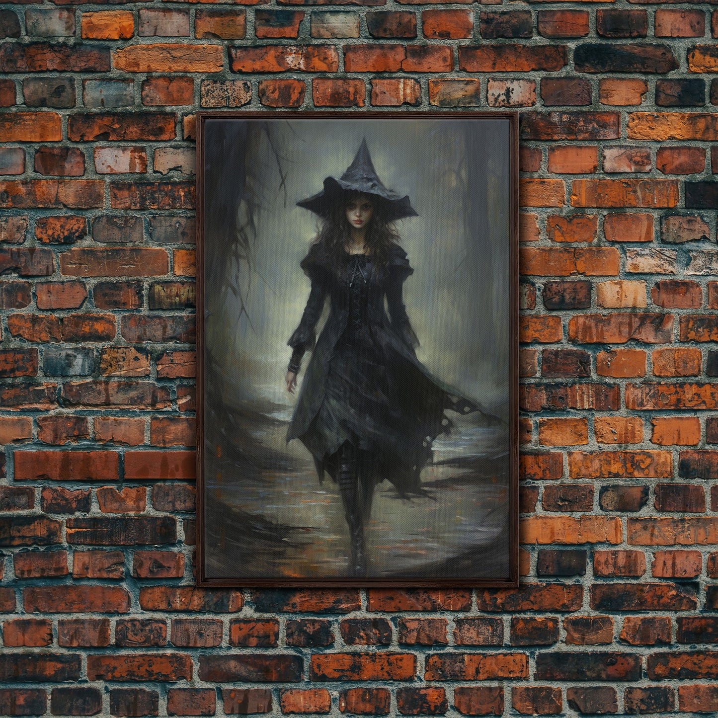 The Witch, Witch Decor, Halloween Witch, Framed Canvas, Retro Hallowen Wall Art, Halloween Canvas, Witch Painting, Gothic Victorian Art