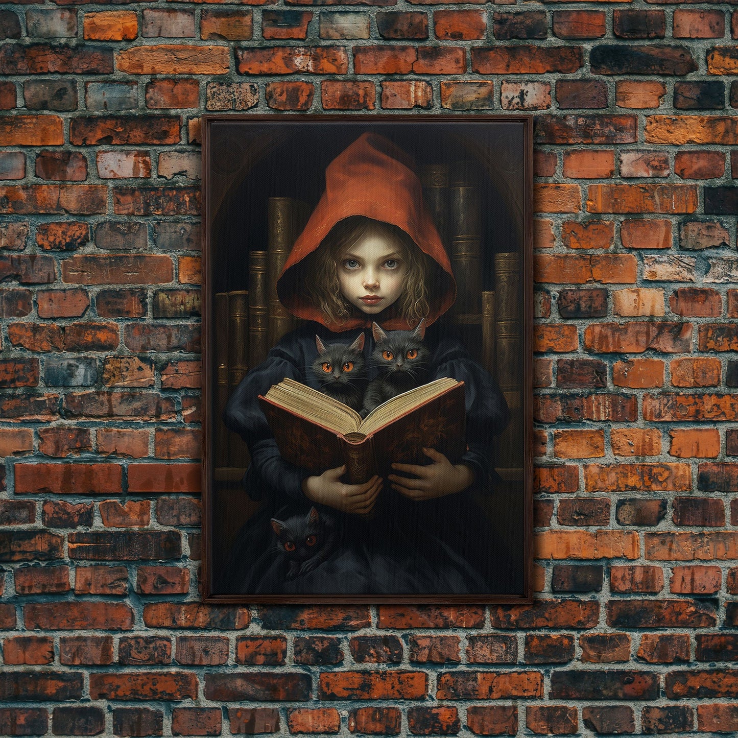 The Little Witch and Her Familiars, Black Cat Halloween Art, Gothic Victorian Dark Academia Witch Portrait, Witchcraft, With Decor