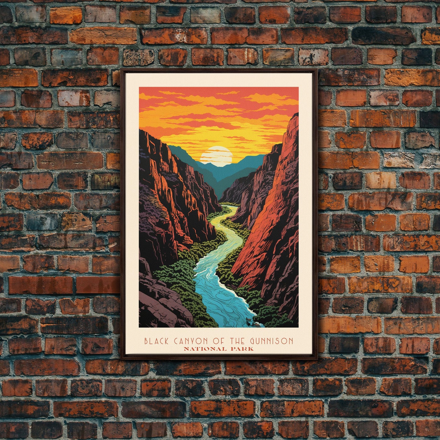 Black Canyon Of The Gunnison National Park, Framed Wall Art Canvas Print, Travel Poster, Colorado Travel Art, Roadtrip Decor, Cool Art