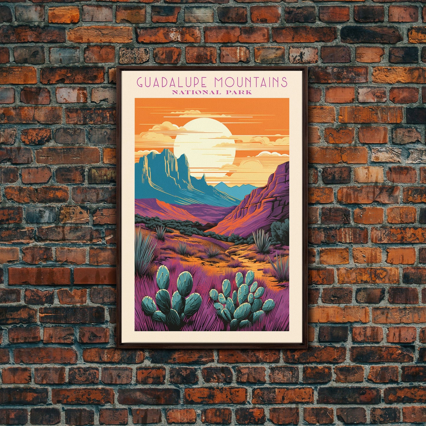 Guadalupe Mountains National Park Texas Travel Art, National Park Print, Minimalist Travel Art, Midcentury Modern Style Landscape Painting