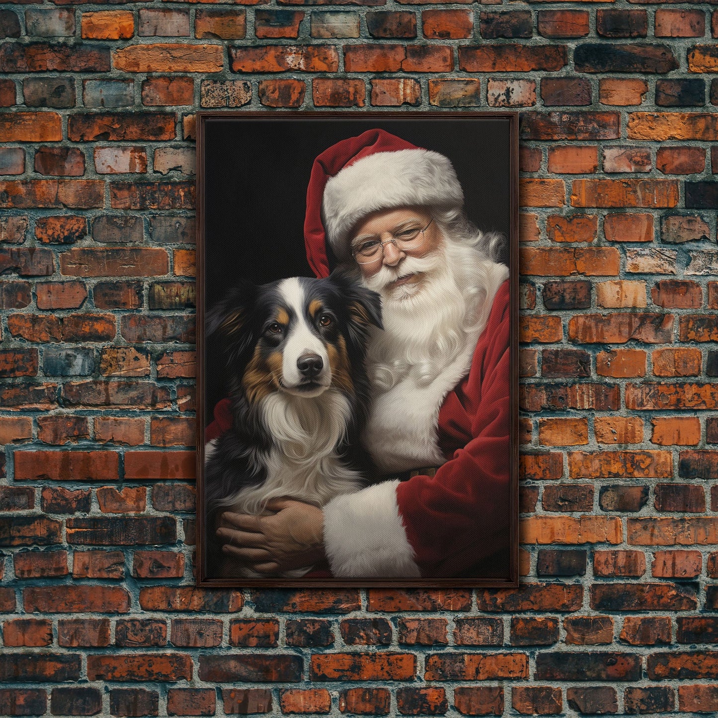 Santa Claus And His Border Collie, Christmas Wall Art, Dog Gift, Christmas Dog, Winter Wall Art, Santa Decor, Santa Art Print, Cute Dog