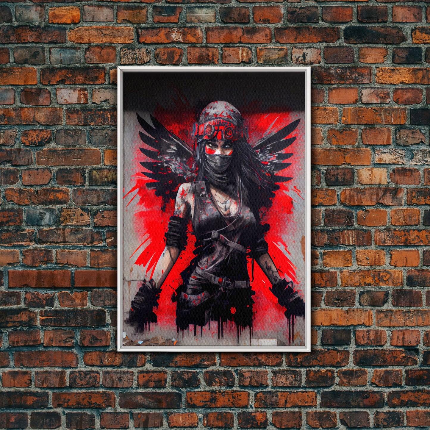 Graffiti angel art, framed canvas print, urban art
