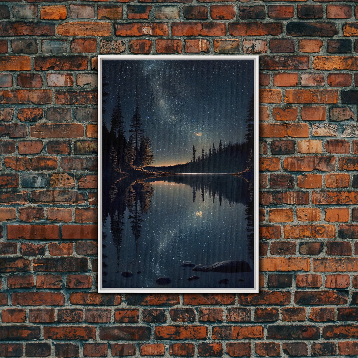 Landscape River Lake Water Night Sky Stars Trees Fine Art Print, Wall Decor, Wall Poster, Wall Art Print