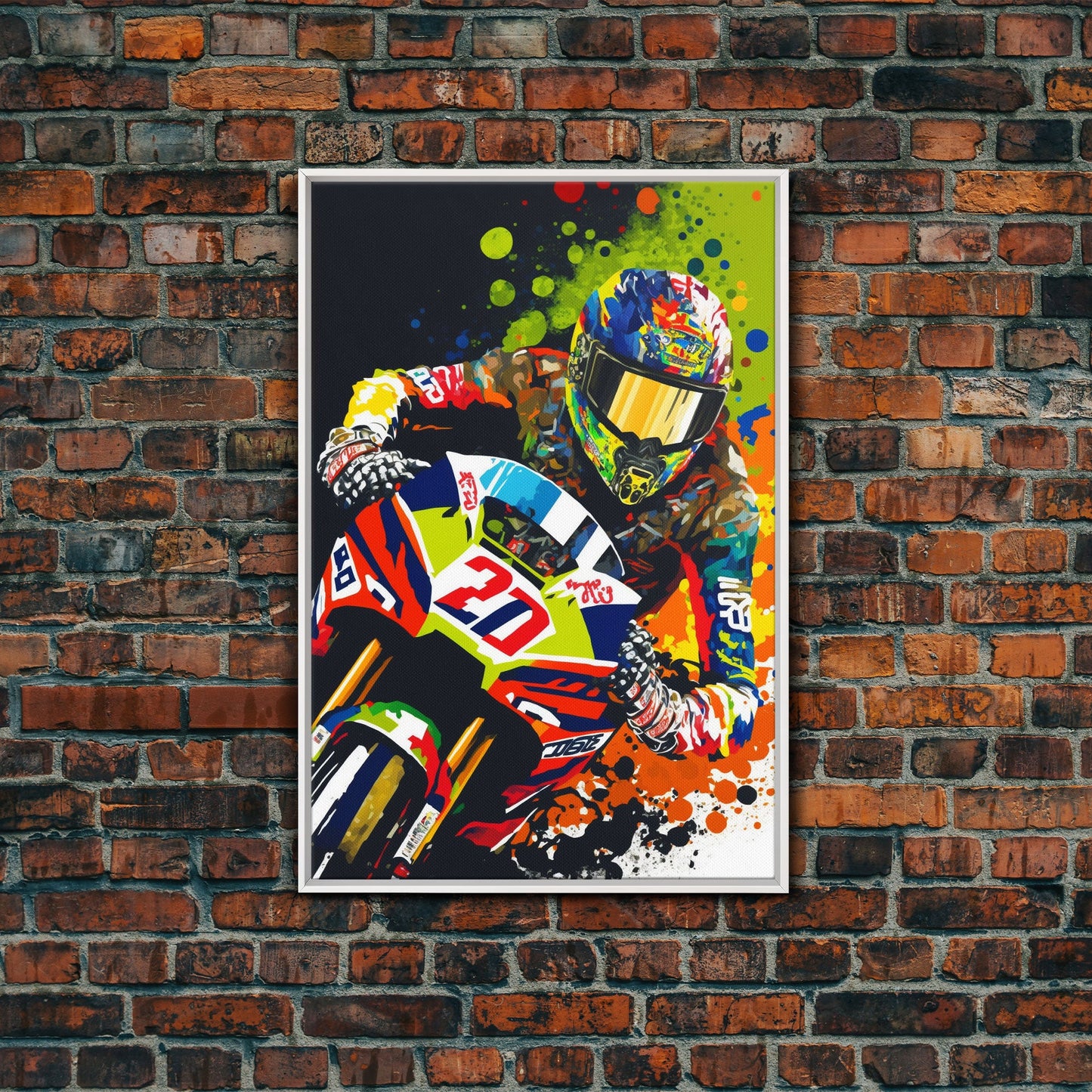Pop Art Moto Racer, Motorcycle Art, WPAP Style, Framed Canvas Print, Graffiti style motorcycle art, dirt bike racer art