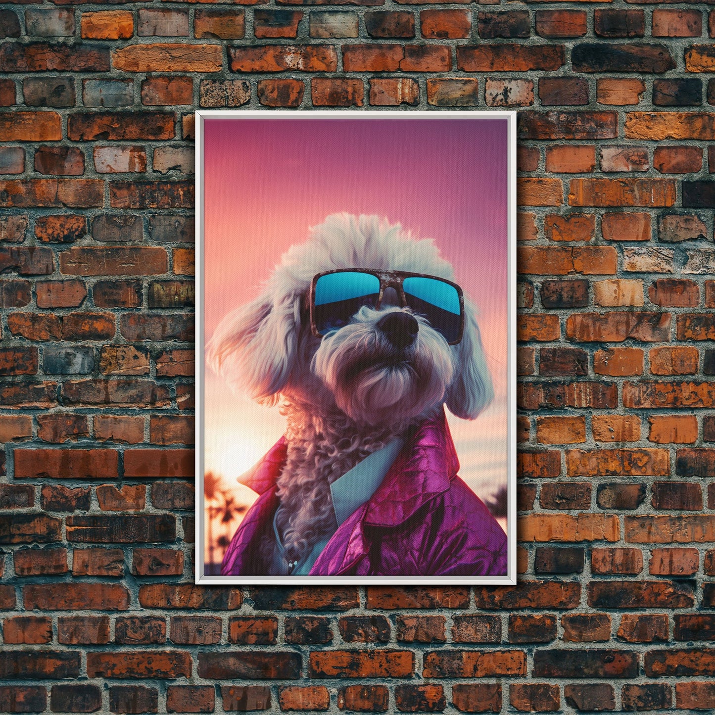 Poodle Wall Print, Dog Wall Art, Dog Sunglasses, Dog In Pink Suit, Funny Art, Framed Wall Art, Framed Canvas, Wall Print, Wall Canvas