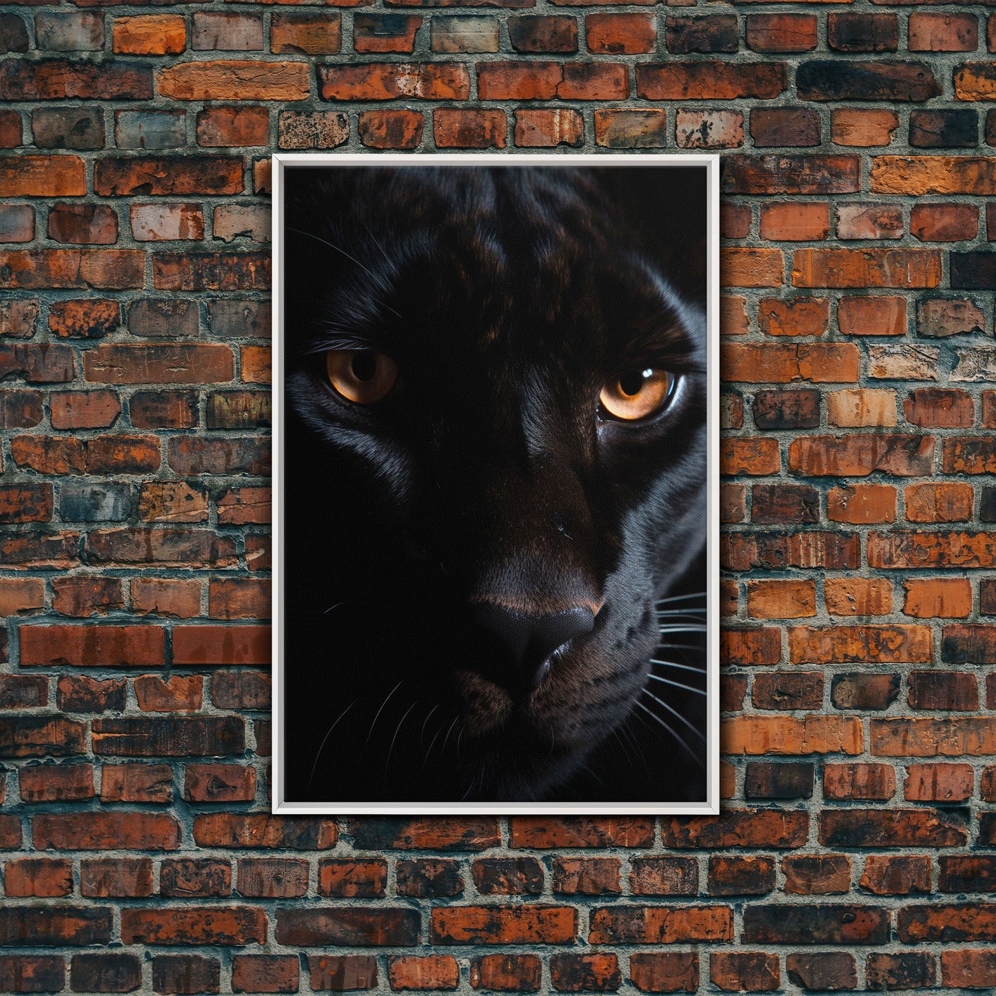 Portrait Of A Predator, Black Cat, Black Panther Photography, Framed Canvas Print, Wood Frame Wall Art