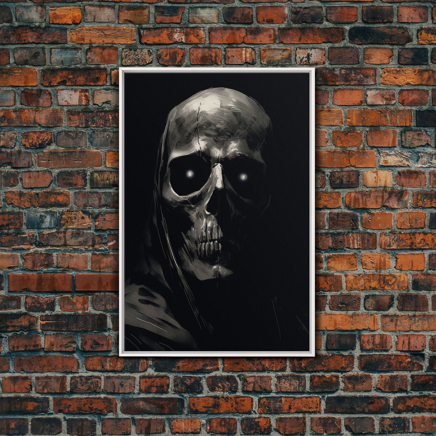 Human Skull Decor, Charcoal Drawing, Gothic Decor, Canvas Print, Wall Art, Vertical Art, Gift For Coworker, Home Office Art, Weird Art Print