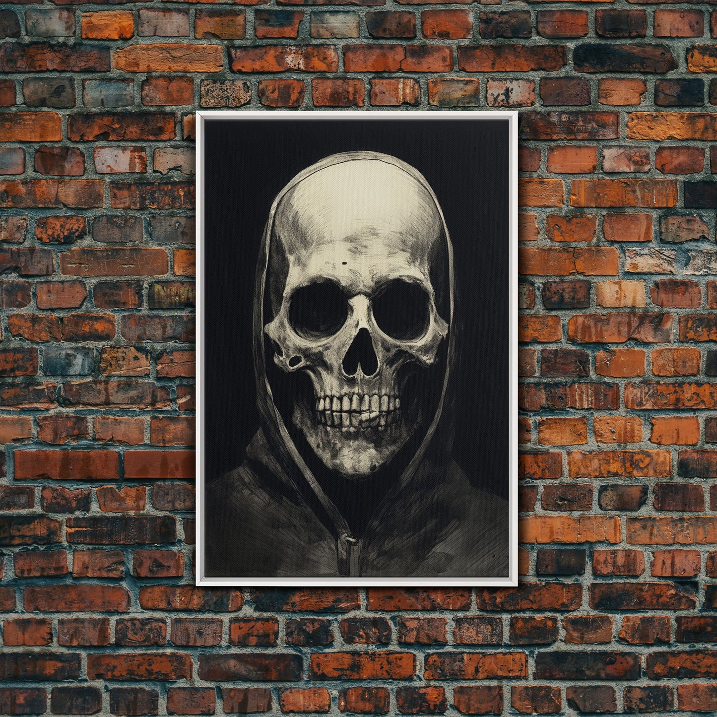 Skull Decor, Charcoal Drawing, Gothic Decor, Human Skull, Canvas Print, Wall Art, Vertical Art, Dark Wall Art, Moody Wall Art, Indie Art