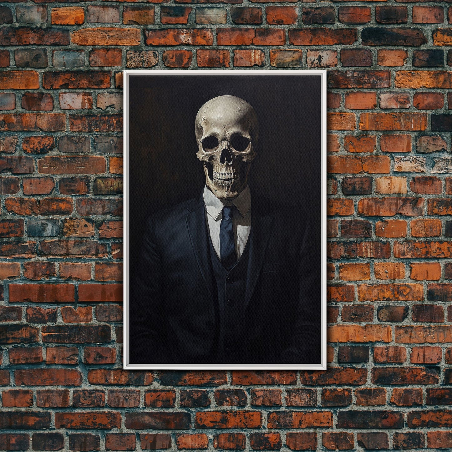 Gothic Victorian Skeleton Portrait, Framed Canvas Print, Halloween Art, Oil Painting, Halloween Canvas