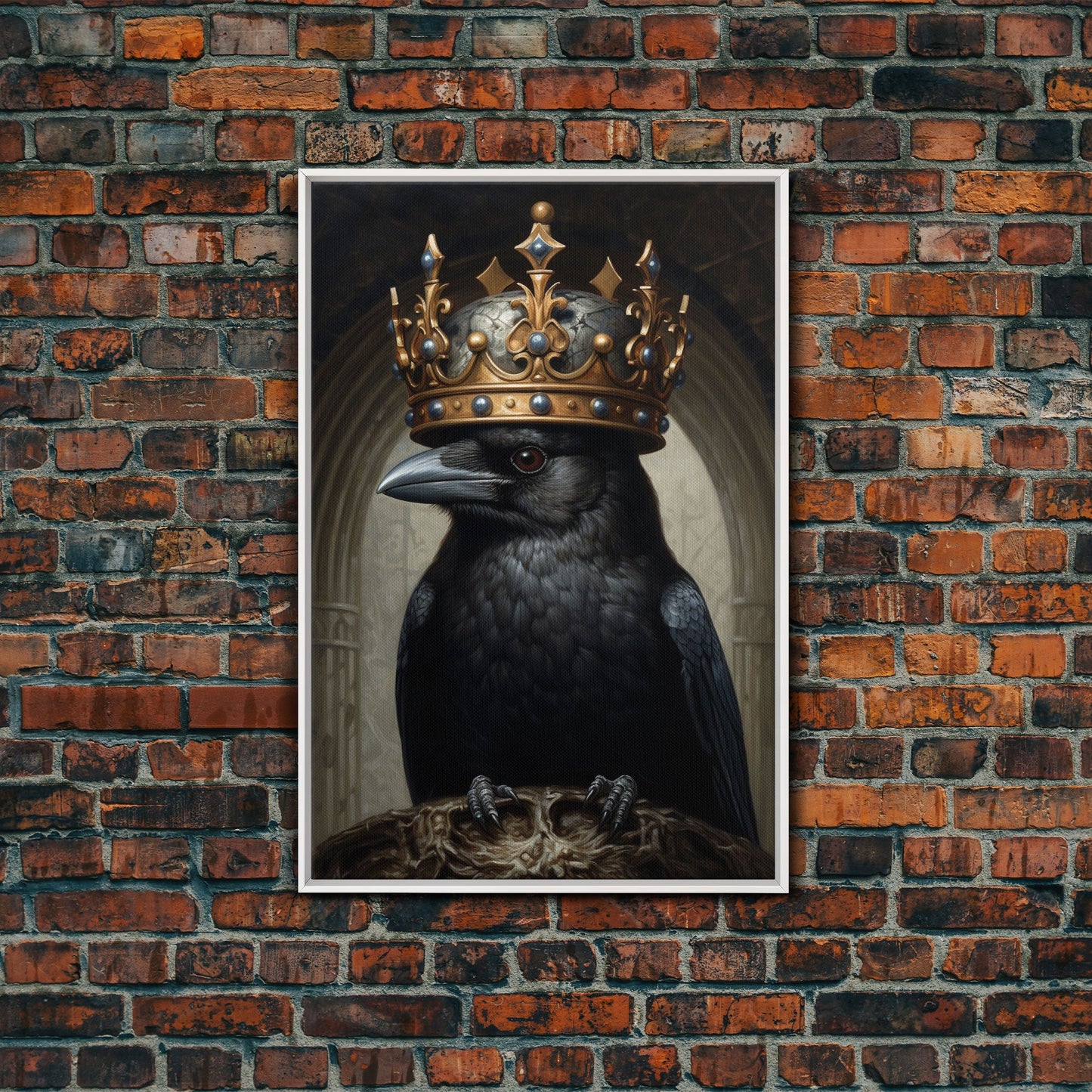 King Of The Ravens, Dark Academia, Gothic Decor, Witch's Familiar, Framed Canvas Print or Canvas, Crow Portrait, Halloween Decor Art