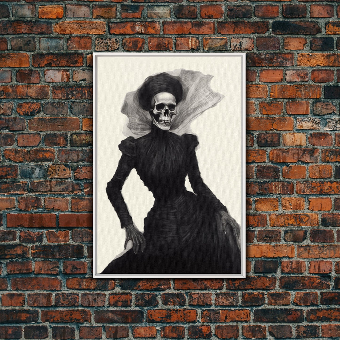 Halloween Skull Charcoal Sketch Canvas Print, Halloween Wall Art, Macabre Painting, Death Mask
