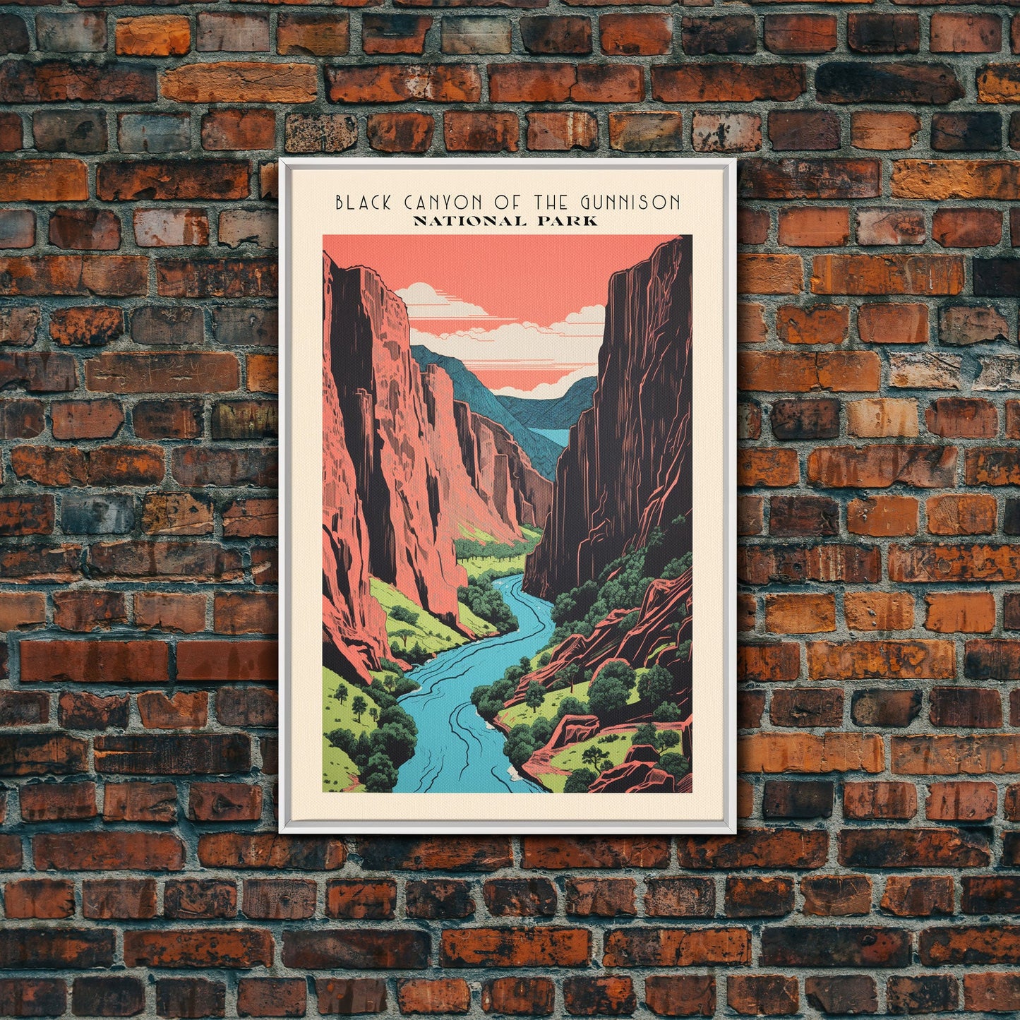 Black Canyon Of The Gunnison National Park Travel Art, National Park Art, Minimalist Travel Art, Midcentury Modern Style Landscape Painting