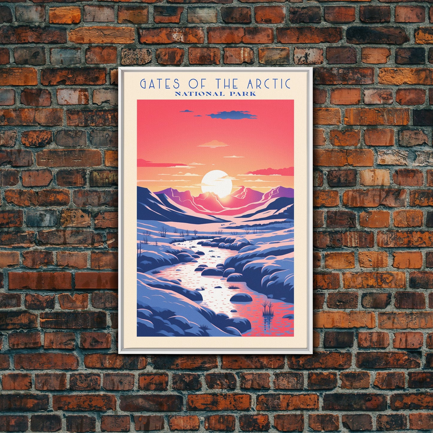Gates Of The Arctic National Park Travel Art, National Park Print, Minimalist Travel Art, Midcentury Modern Style Landscape Painting