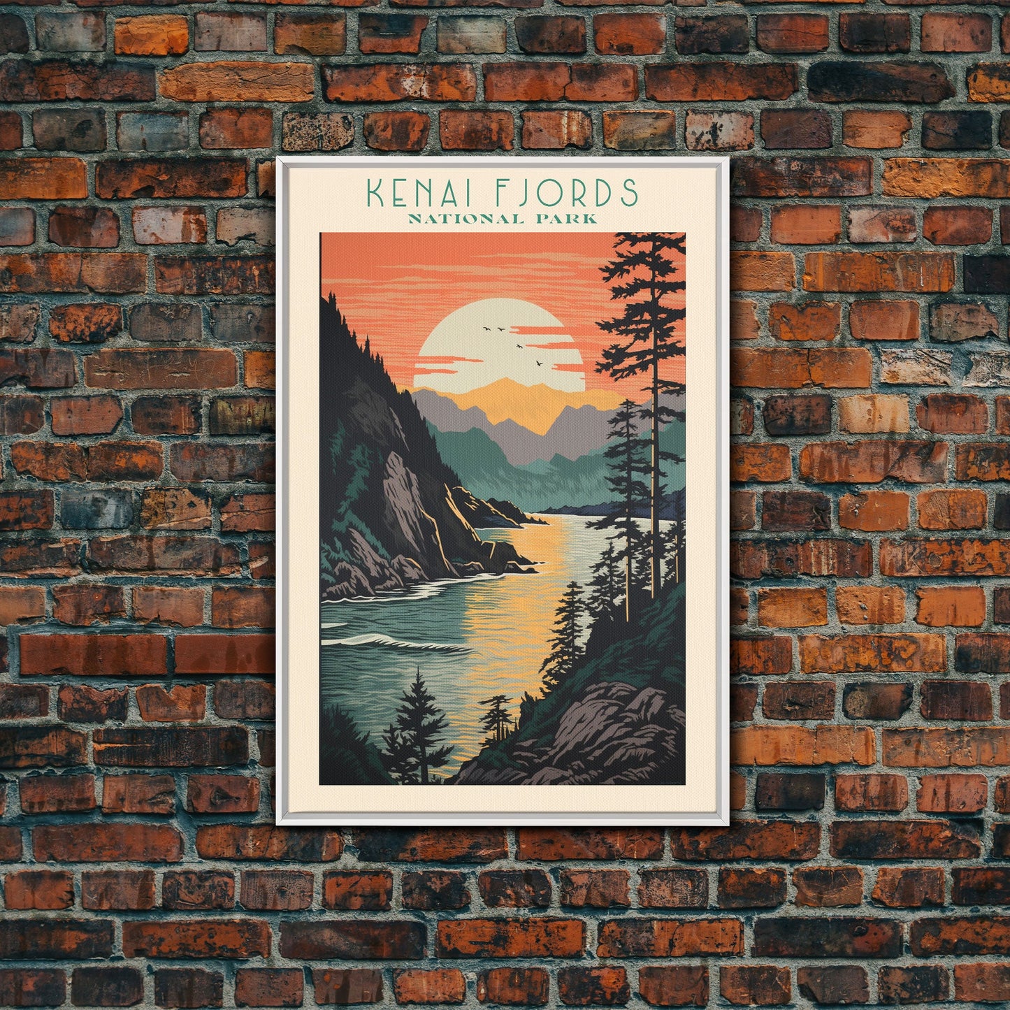 Kenai Fjords National Park, Alaska Travel Art, National Park Print, Minimalist Travel Art, Midcentury Modern Retro Style Landscape