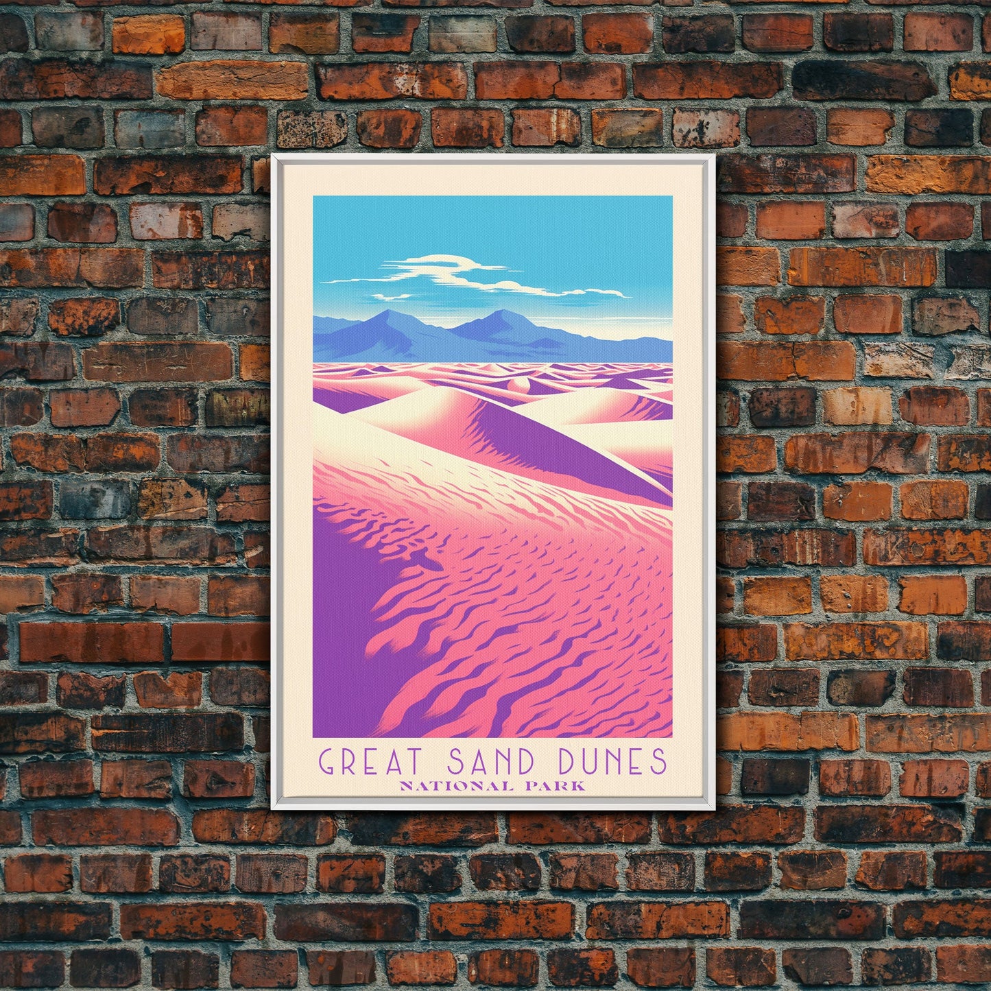 Great Sand Dunes National Park Travel Poster Art, Canvas Print Wall Art, Colorado Travel Art, Midcentury Modern Travel Decor, MCM Wall Art